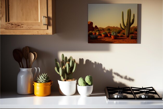 Lienzo colgado en la pared utilizado para maquetas IA generativa