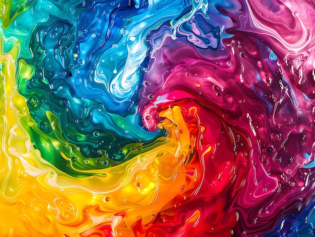 Un lienzo colorido lleno de tonos giratorios donde la alegría líquida se transforma en un reino ilimitado de belleza abstracta