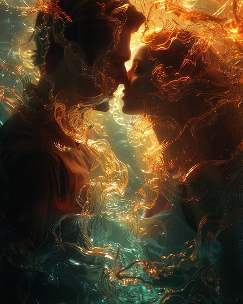 Foto un lienzo digital imaginativo que muestra a una pareja besándose