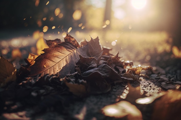 Lienzo de la naturaleza Montón de hojas de otoño en el suelo para la temporada de otoño Naturaleza al aire libre