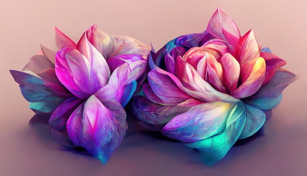 El lienzo representa una flor con muchas hojas Fondo de pintura 3D Render