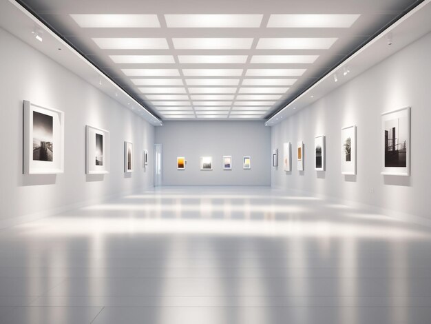 El lienzo de la tranquilidad 3D interior vacío de paredes blancas para galería de arte