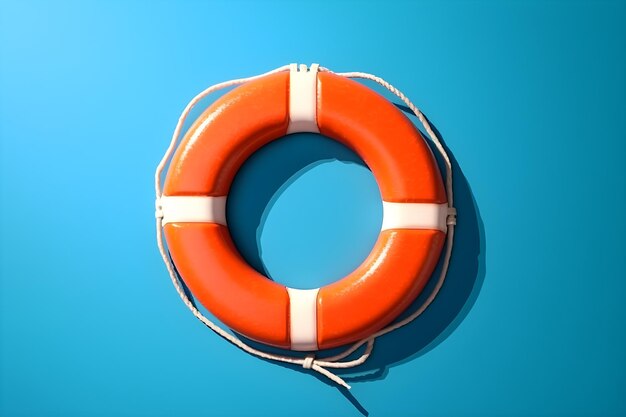 Foto lifebuoy laranja sobre fundo azul com copyspace