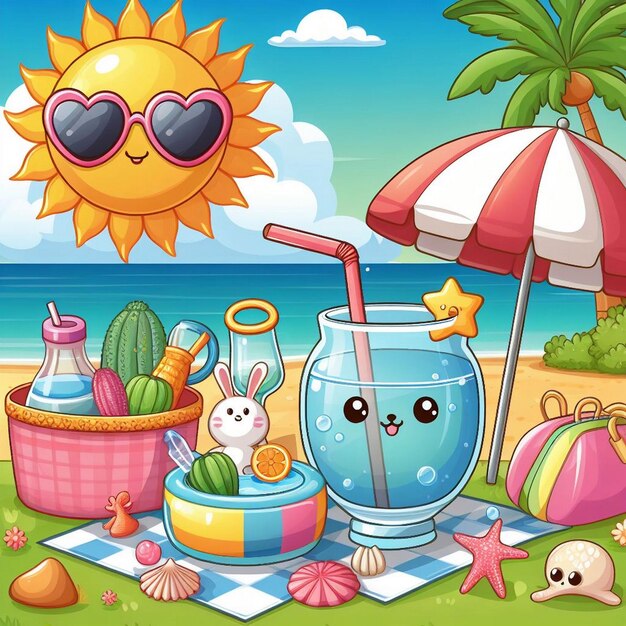 Foto lifestyle-summer-szene mit cartoon-design