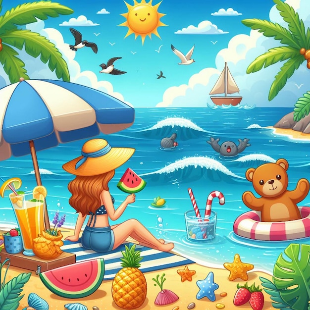 Foto lifestyle-summer-szene mit cartoon-design