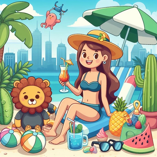 Lifestyle-Summer-Szene mit Cartoon-Design