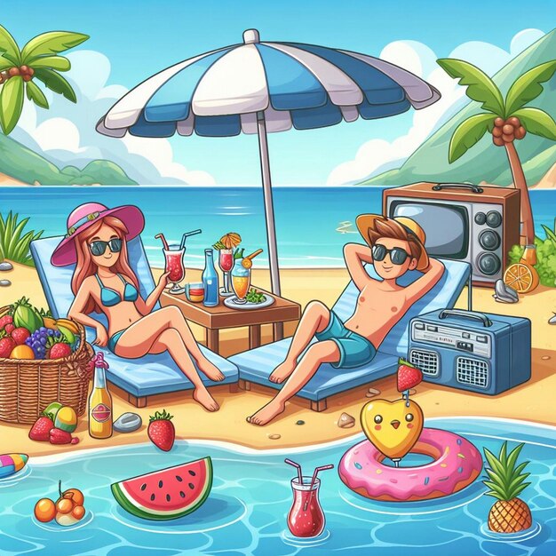 Lifestyle-Summer-Szene mit Cartoon-Design