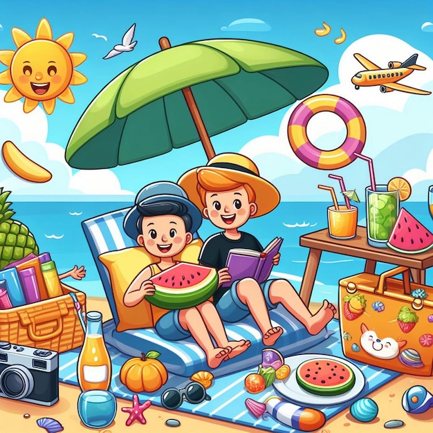 Lifestyle-Summer-Szene mit Cartoon-Design