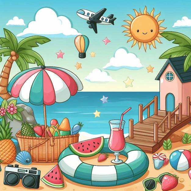 Lifestyle-Summer-Szene mit Cartoon-Design