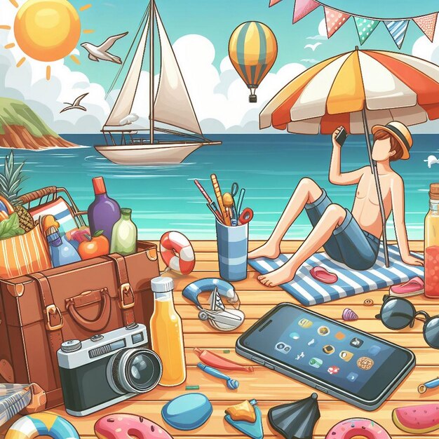 Foto lifestyle-summer-szene mit cartoon-design