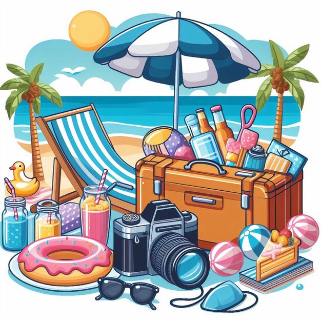 Foto lifestyle-summer-szene mit cartoon-design