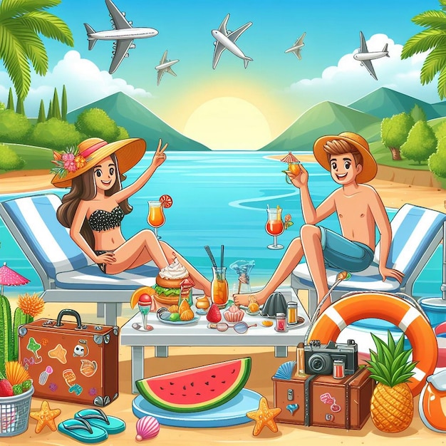 Lifestyle-Summer-Szene mit Cartoon-Design