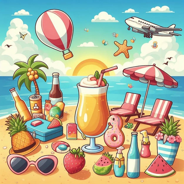 Foto lifestyle-summer-szene mit cartoon-design