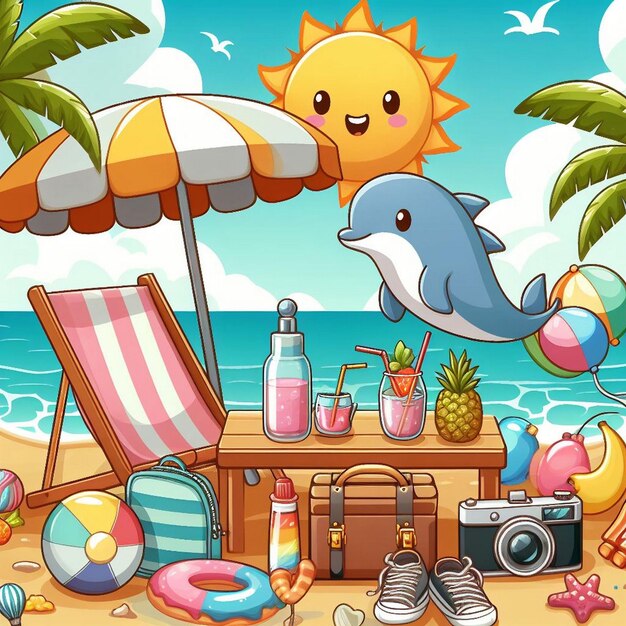 Foto lifestyle-summer-szene mit cartoon-design