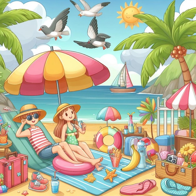 Lifestyle-Summer-Szene mit Cartoon-Design