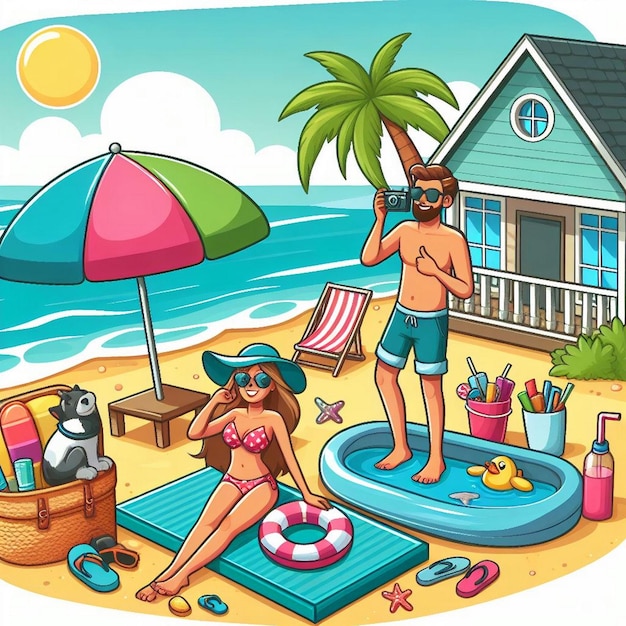 Lifestyle-Summer-Szene mit Cartoon-Design