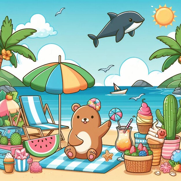 Foto lifestyle-summer-szene mit cartoon-design