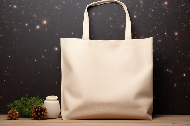 light beige blanco lino tote bag maqueta de cielo nocturno estrellado para el concepto de celebración para su o