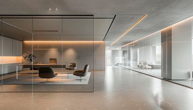 Light Space Un enfoque minimalista para la decoración de interiores de oficinas creada con tecnología de IA generativa