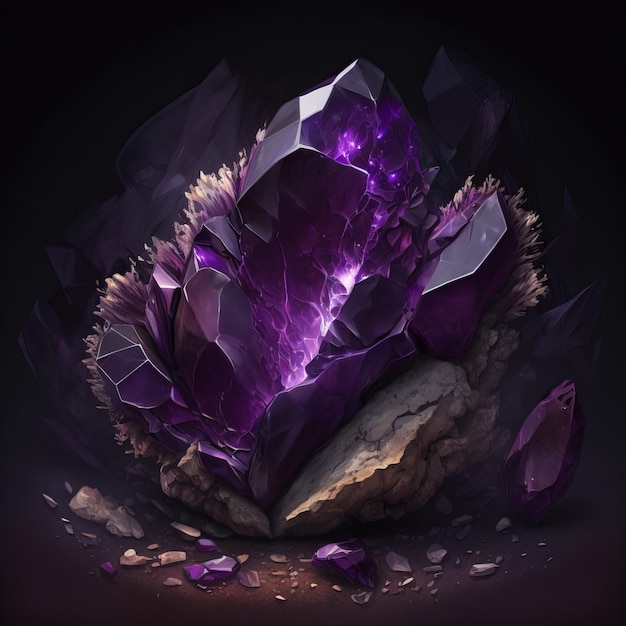 Lila Amethystkristall auf schwarzem Hintergrund