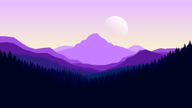 Lila Berglandschaft Tapeten in einem minimalistischen flachen Design-Stil Minimalistische Schönheit Hintergrund für Desktop und Tapeten