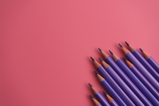 lila Bleistifte auf rosa Hintergrund