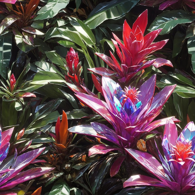Foto lila blühende bromelia illustration blume nahtloses muster farbenfrohe blumen digitale wandkunst
