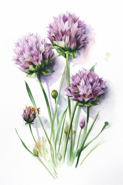 lila Blüten werden auf einer weißen Oberfläche mit Aquarell-Generativ-Ai gemalt