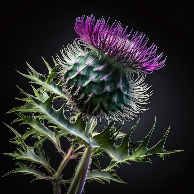 Lila Blume der Mariendistel in einem von der KI generierten Dschungelbild