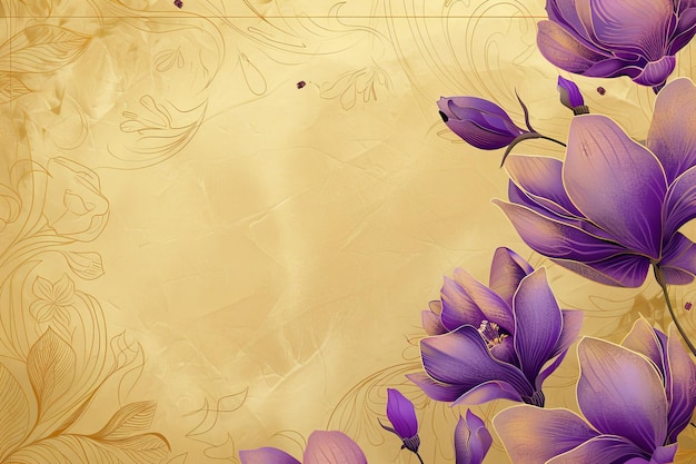 Lila Blumen auf goldenem Hintergrund