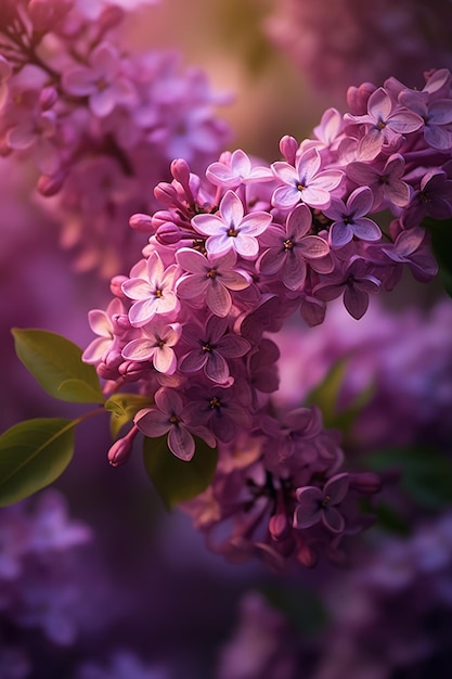 Lila Blumen blühen in einer Vase auf einem Tisch.