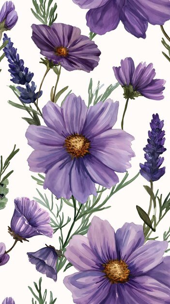 Lila Blumen, Lavendel, gemalt, atemberaubende Illustration, Provenienz, Manuka-Kosmos, extrem mohnfarben