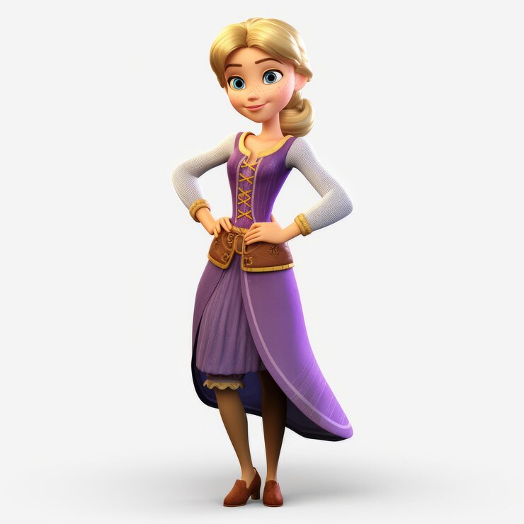 Foto lila frozen girl em vestido roxo detalhado 3d render
