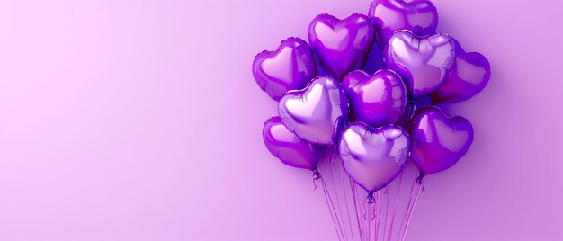 Lila herzförmige Ballons auf einem lila Hintergrund Geburtstagskarte Urlaubshintergrund