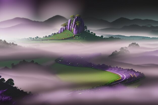 Foto lila hintergrund chinesische aquarell landschaft illustration berg fluss gras anime tapeten