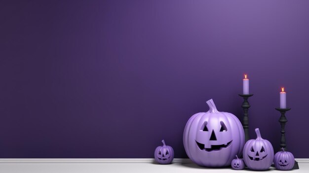 Lila Hintergrund mit Jacko'lanterns Halloween-Dekor mit Copyspace