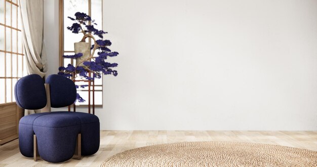 Lila japanischer Innenraumstil hat einen Sessel Sofa im Wohnzimmer minimal