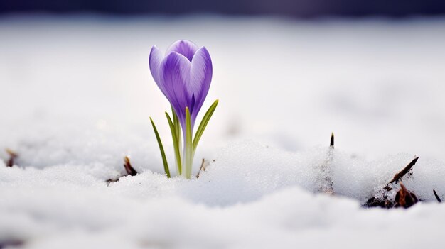 Foto lila krokus frühlingsblume wächst im schnee