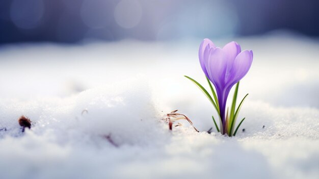 Foto lila krokus frühlingsblume wächst im schnee