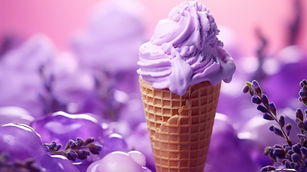 Lila-Lavendel-Eis mit blumigen Zutaten Dessert-Hintergrund