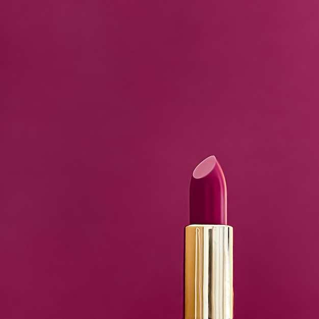 Lila Lippenstift in goldener Röhre auf farbigem Hintergrund Luxus-Make-up und Kosmetik für das Produktdesign von Beauty-Marken