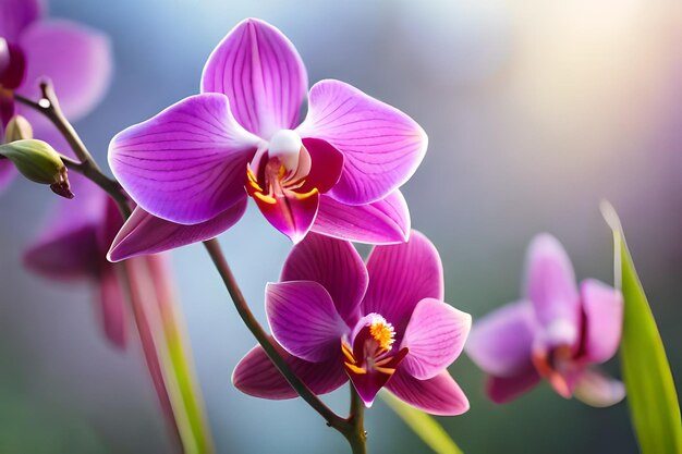 Lila Orchideen blühen im Sonnenlicht.