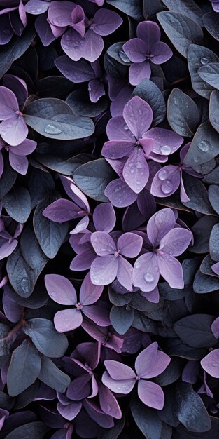 Lila púrpura con gotas de lluvia Fotografía floral oscura y apagada