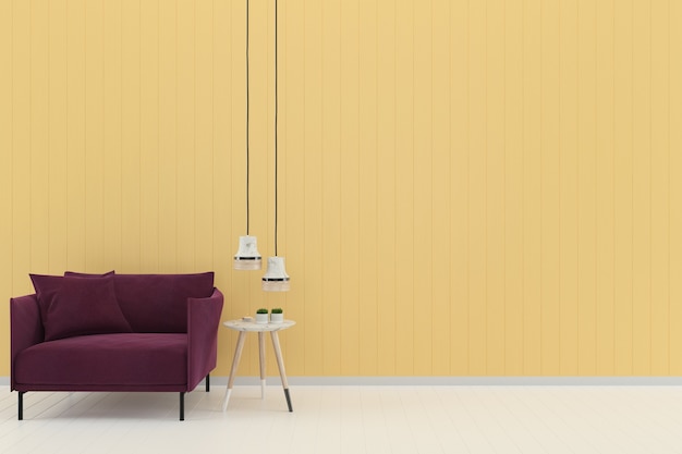 lila Sofa gelb Pastell Wand weiß Holzboden Hintergrund Textur Vorlage Lampe