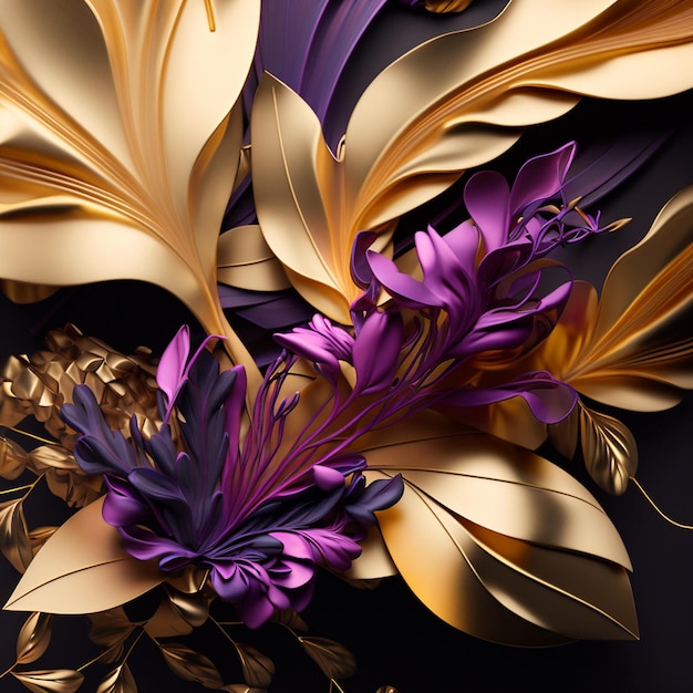 Lila und goldene abstrakte Blumenillustration