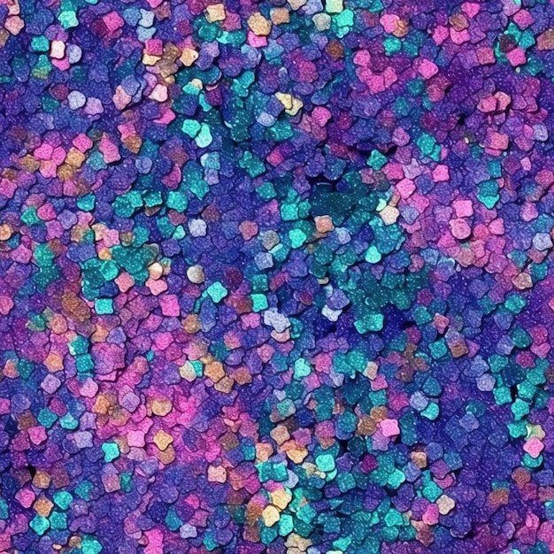 Lila und grünes Glitzerkonfetti auf violettem Hintergrund, generative KI