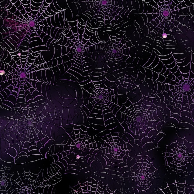 Foto lila und schwarze spinnweben auf einem schwarzen hintergrund generative ai