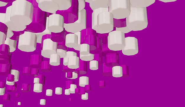Lila und weiße fliegende geometrische Objekte abstrakte 3D-Darstellung