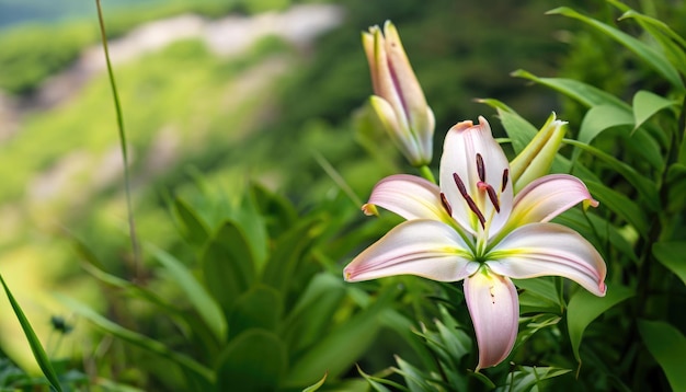 Lilien-Nahaufnahme im Garten mit Kopierraum