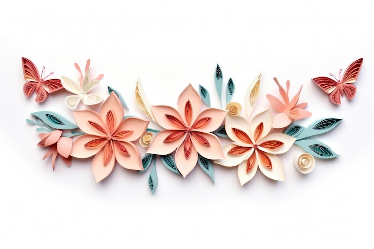 Foto lilien- und schmetterlingsblumenmuster auf weißem hintergrund